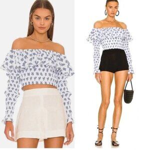 NWT Caroline Constas Lydia Top in blue toile print